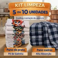 Kit de Panos de Chão e Panos de Prato com 5 ou 10 Unidades ORIGINAL é de Galinha, Grosso, Alta Absorção e Durabilidade: