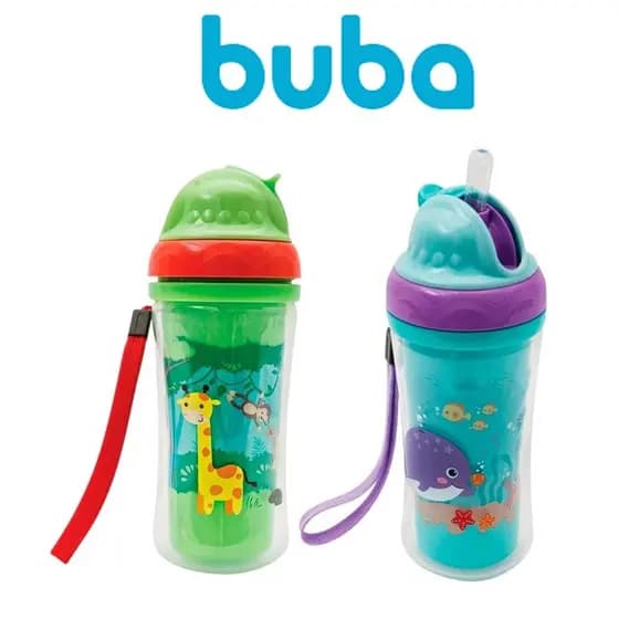 Copo Infantil Com Canudo Parede Dupla Garrafinha Buba