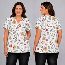 Blusa Bata Scrub Pijama Cirúrgica Estampada Feminina Enfermagem Enfermeira Saúde