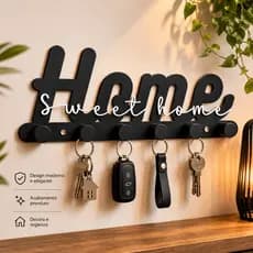 Porta Chaves de Parede Decorativo Organizador 3mm Preto Branco Home Acabamento Minimalista Premium 6 Ganchos Para Sala