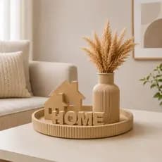 Kit Decorativo Home com Bandeja Redonda Vaso Minimalista Casinhas Decoração para Sala de Estar Quarto Escritório Cozinha