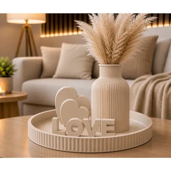 Decoração Love para Sala Mesa Kit Decorativo Love com Bandeja Vaso e Coração Decoração de Sala Quarto Cozinha Escritório