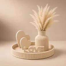 Kit Decoração Love com Vaso Bandeja e Corações para Sala Quarto e Mesa - Bege Branco e Preto