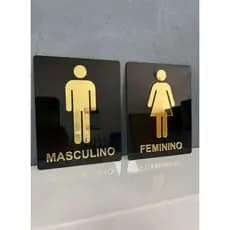 kit 2 Placas Acrílico Espelhado Para Porta Banheiro Feminino e Masculino