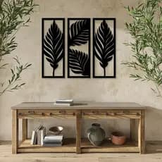Decoração Trio de Folhas decorativa para parede em mdf de 3mm preto decoração para casa escritório quarto