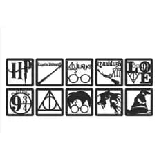 Kit 10 Mini Quadros Decorativo Vazado Harry Potter 3mm MDF Preto Fosco.