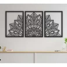 Trio Quadros Para Decoração, Painéis Meia Mandala Arcturus Vazada Decorativa MDF - 3 quadros mdf