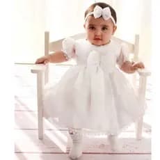 Vestido Bebe Batizado Com Tiara Analu