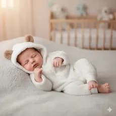 Macacão de Bebê Quentinho Sherpa Capuz com Orelhinha Ursinho