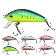1 Peça Isca De Pesca Minnow 5cm 4g 3D Olhos Wobbler Com Dura Flutuante 3 Ganchos Agudos
