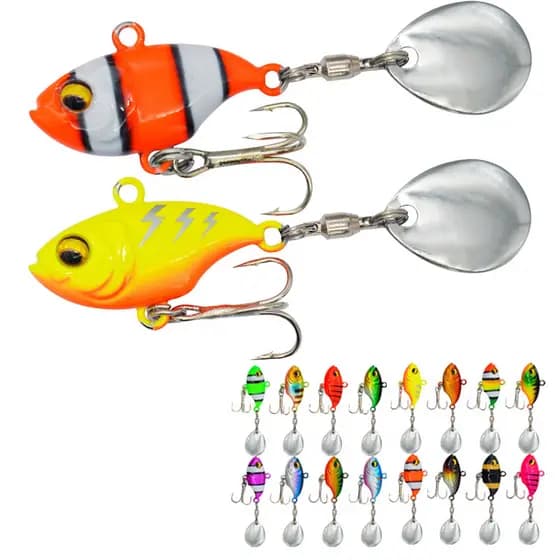 1 Peça 6cm/14g Afundando Spinner Colher De Metal Cauda Isca Dura Rotativa Vibração VIB Culter Truta