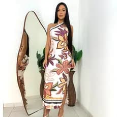 Vestido Feminino Longo Inspiração Estampado Verão Luxo Fenda Moda Blogueira colado lançamento