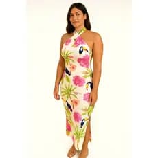 Vestido Longo Feminino Floral Tropical Frente Única Suplex Estampa Digital com Fendas Laterais Tendencia comBojo