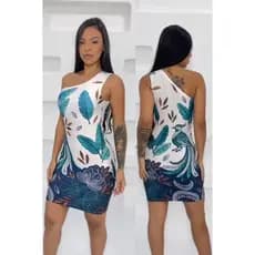Vestido Curto Estampado Feminino Justo Tropical Nula Manga Festa Dia a Dia Casual Com Bojo