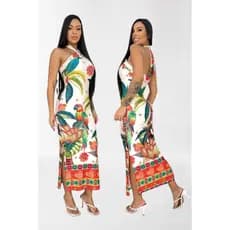 Vestido Feminino Longo Estampado Floral Tropical Verão Luxo Casual Estilo Tendência Linda Sofisticada Festa Dia a Dia