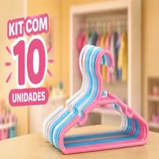 Kit 10 Cabides Infantil Reforçado Antideslizante para Bebê – Organização Prática Azul Rosa Branco
