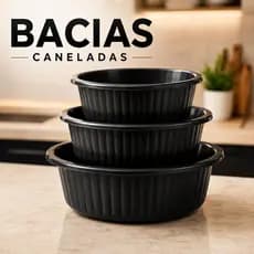 Kit Bacia Plástica Cozinha Lavanderia Canelada Reforçada 3 Unidades (P M G)