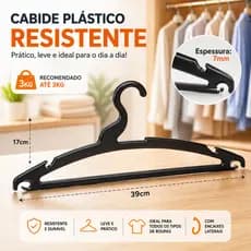 Kit 30 Cabides Preto Adulto Reforçado – Cabide Roupas Resistente Durável Organização