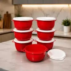 Kit Potes Bowl 1000ml Vermelho com Tampa Reforçado Marmita Freezer Microondas Cozinha