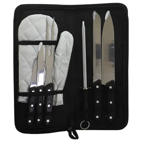 Kit Churrasco 7 Peças Com Estojo Facas Garfo Luva Linha Premium