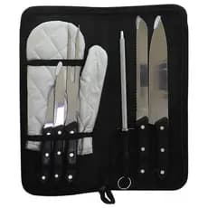 Kit Churrasco 7 Peças Com Estojo Facas Garfo Luva Linha Premium