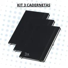 Kit 3 Cadernetas Tipo Moleskine C/ Pauta Couro Sintético E Suporte De Caneta