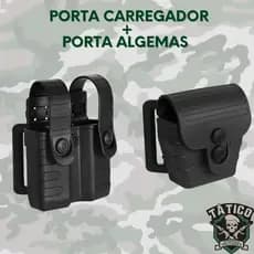 Porta Algemas em Polímero + Porta Carregador PT Duplo Bélica kit para Cinto