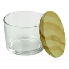 5-copos pate de vidro 150ml c/tampa madeira encaixe p/vela