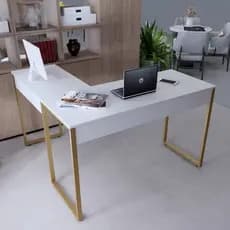 Escrivaninha em L 120cm Mesa de Escritório Home de Metal Dourado Industrial Mesa de Canto Quarto