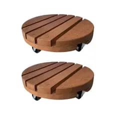Kit 02 Carrinho Suporte Para Vaso 20cm 25cm 30cm Redondo Madeira Tratada Cedro
