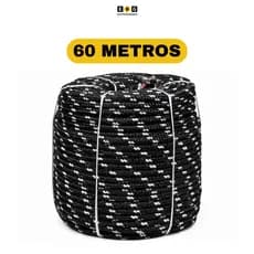 60 Metros Corda Poliéster Amarrar Carga Caminhão 08mm Preta - Firmeza