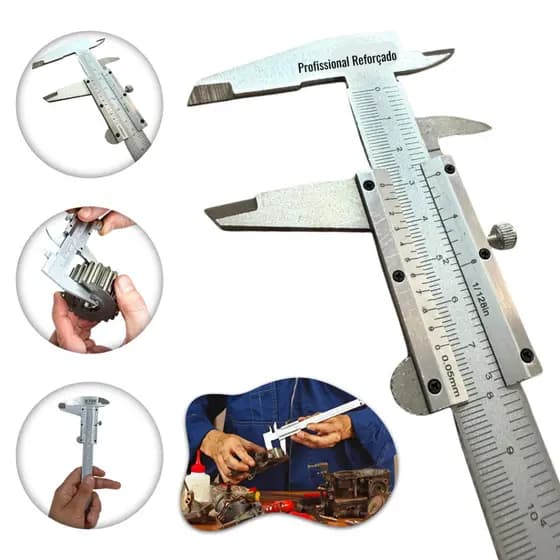Paquímetro Manual Universal Analógico Aço Inox 150mm Milímetros Polegadas Profundidade Diâmetro