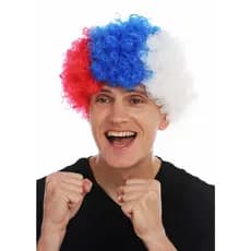 Peruca Black Power 25 cm - Azul Branca e Vermelha Afro Cosplay Carnaval Palhaço Circo Crespo Enrolado Cacheado