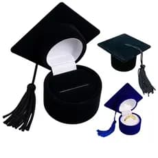 Estojo Caixinha Chapeu Capelo Para Anel Formatura Veludo Luxo | Azul Preto