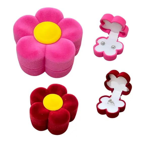 Caixinha estojo infantil para anel brinco pingente pulseira modelo flor margarida rosa/vermelha