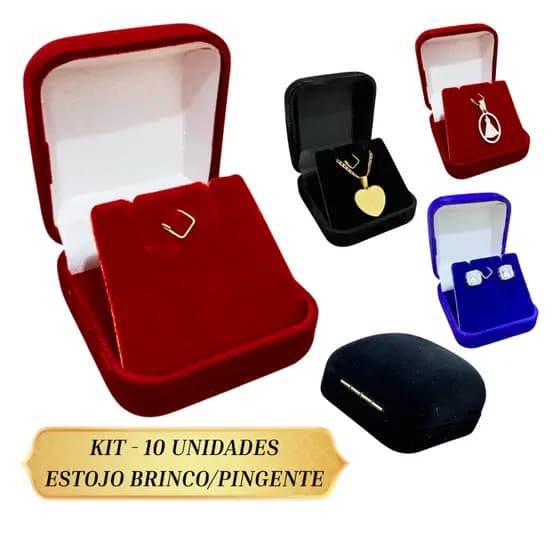 Kit 10 unidades caixinha estojo para colar brinco pingente veludo tradicional com fecho de metal