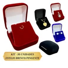 Kit 10 unidades caixinha estojo para colar brinco pingente veludo tradicional com fecho de metal
