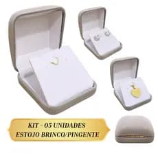 Kit 05 unidades caixinha estojo para colar brinco pingente veludo cinza com fecho de metal