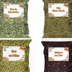 Kit Desinchá: Cavalinha, Cha Verde - bancha, Chá de Hibisco e Sene folha