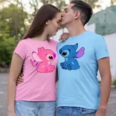 Camiseta Kit 2 Camisas Casal Stitchi e Angel Blusa Unissex Namorados Envio Imediato