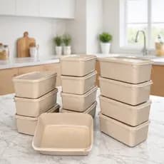 Kit 12 Potes Plásticos Retangular para Alimentos 1Litro - Cores com Tampa