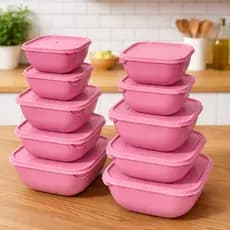 Kit Completo 10 Peças Conjunto Pote Plástico Rosa Minimalista