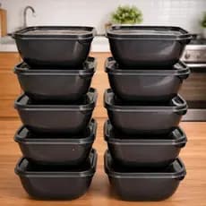 Kit Vasilhas Plasticas Pote Para Cozinha Organização Preta Microondas Freezer Minimalista 1800L