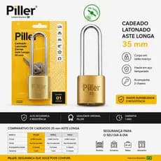 Cadeado Latonado Piller 35mm Haste Longa com 2 Chaves | Corpo Resistente em Latão | Alta resistencia