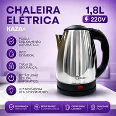 Chaleira Elétrica de Inox 1.8L – Fervura Rápida, Design Moderno e Portátil - 220V