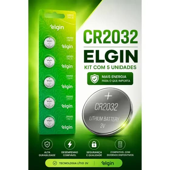 CR2032 ELGIN 3V Moeda Alta durabilidade Kit 5 Unidades - ENVIO IMEDIATO!