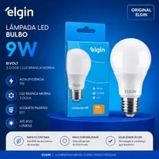 Lâmpada LED 9W Super Bulbo Elgin Bivolt Luz Branca Fria 3000K Alta Potência Original