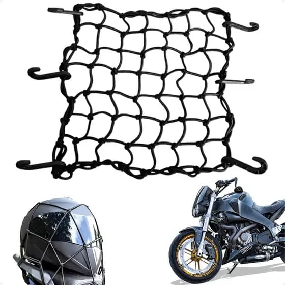 Rede Élastica Moto Carga Resistente Bagagem 45x45 Elástico Grande Capacete Preto Aranha 6 Ganchos