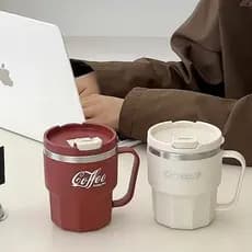 Caneca Térmica De Café 400ml Aço Inoxidável Capa Resistente Ao Calor Alça Criativa Escritório Casa