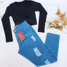 Calça Jeans Mom Feminina Clara Cintura Alta Destroyed 100% Algodão Moda Feminina